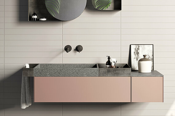 COMPACT LIVING Waschbecken mit Ablage – Unterschrank Front und Korpus lackiert rosa polvere von REXA Design
